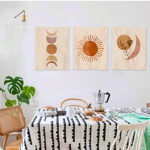 Hippie Set of Floral Moon & Sun Wall Tapestry/Art - Picture 3 of 6